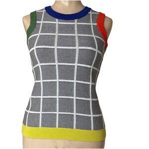 SKFK Baia-Gots Sleeveless Top womens size US 4 organic cotton grid pattern crew